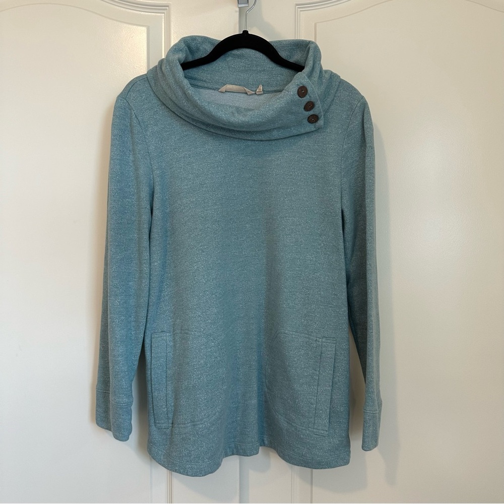 Soft Surroundings Teal Cowl Neck Sweatshirt Size Small